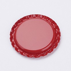 Red Iron Cabochon Settings, Planish Beer Bottle Cap, Flat Round, Red, Tray: 26mm, 34x3mm