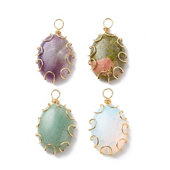 Mixed Stone Synthetic & Natural Gemstone Pendant, with Golden Tone Eco-Friendly Copper Wire, Oval, 34x20x7.5mm, Hole: 4mm