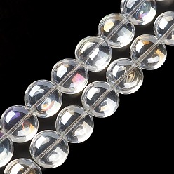Прозрачный АВ Прозрачные гальванические стеклянные бусины, с покрытием AB цвета, плоско-круглые, ясно AB, 12x8 мм, отверстие : 1.2 мм, около 50 шт / нитка, 24.41'' (62 см)