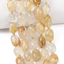Yellow Hematoid Quartz Натуральный желтый гематоидный кварц/золотые целебные кварцевые бусины нити, самородки, упавший камень, с бисером, 12~20x9~15x7~15 мм, отверстие : 1 мм, около 21~24 шт / нитка, 15.35''~15.75'' (39~40 см)