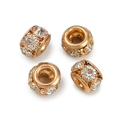 Light Gold Латунные бусины со стразами , рондель, кристалл, золотой свет, 8x5 мм, отверстие : 3.5 мм