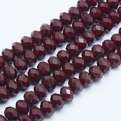 Saddle Brown Faceted Rondelle Glass Beads Strands, Saddle Brown, 8x6mm, Hole: 1mm, about 70pcs/strand, 15.5 inch