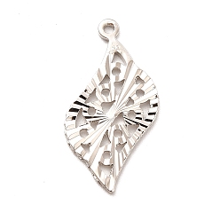 Platinum Rack Plating Brass Pendants, Long-Lasting Plated, Leaf Charm, Platinum, 21x10.5x1mm, Hole: 1mm