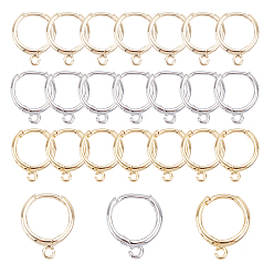 Mixed Color 12Pairs 3 Colors Brass Huggie Hoop Earrings Finding, with Horizontal Loop, Ring, Mixed Color, 12 Gauge(2mm), 16.5x13.5x2mm, Hole: 1.5mm, Pin: 1mm, 4pairs/color