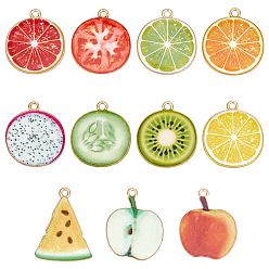Mixed Shapes 22 шт. 11 стили подвески из цинкового сплава с эмалью, очаровывать кусочками фруктов, золотые, разнообразные, 26~28.5x21.5~23 мм, 2 шт / стиль