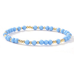 Алиса Синий Эластичные браслеты из круглых бусин из акрила и латуни для женщин, золотые, Алиса Блю, 6.89 дюйм (17.5 см)