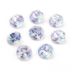Сапфир Заостренные назад и назад покрытые k 9 стеклянные кабошоны со стразами, класс А, два тона, блестящий лазерный стиль, граненые, плоско-круглые, сапфир, 8x4.5 мм