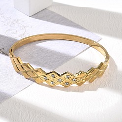 Chapado en Oro Real 18K 304 Brazaletes articulados de acero inoxidable con cristales y diamantes de imitación, rombo, real 18 k chapado en oro, diámetro interior: 1.97 pulgada (5 cm) x 2.36 pulgada (6 cm)