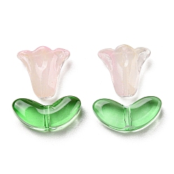 Pink Стеклянные бусины, Цветок и лист ипомеи, розовые, 10x10.5x5.5 мм, отверстие : 1 мм, 6.5x14x4.5 мм, отверстие : 1 мм, 20 шт / пакет