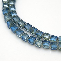 Морской Синий Гальванические стеклянные бусины, с покрытием цвета радуги, граненые, кубические, Marine Blue, 7x7x7 мм, отверстие : 1 мм