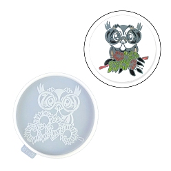 White Flat Round with Owl & Flower DIY Cup Mat Silicone Molds, Resin Casting Molds, for UV Resin, Epoxy Resin Craft Making, White, 114x105x9mm, Inner Diameter: 99mm