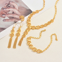 Золотой Браслеты, серьги, ожерелья и кольца из винтажного сплава с геометрическими кисточками для женщин, золотые, ожерелья: 18.90 дюйм (48 см)