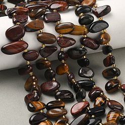 (52) Непрозрачная лаванда Трехцветные нити бусин из натурального тигрового глаза, смешанные окрашенные и неокрашенные, слеза, Топ пробуренной, с бисером, разноцветные, 10~28x8~12x4~8 мм, отверстие : 0.9 мм, около 42~44 шт / нитка, 15.16''~15.55'' (38.5~39.5 см)