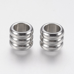 Нержавеющая Сталь Цвет Устойчивы к потускнению 201 бусины из нержавеющей стали, бусины с большим отверстием, желобчатый, колонка, цвет нержавеющей стали, 9x8.5 мм, отверстие : 6 мм