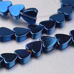 со Синим Покрытием Гальванизировать немагнитных синтетический гематит нитей бисера, сердце, с покрытием синим, 5x6x2 мм, отверстие : 1 мм, около 81 шт / нитка, 15.7 дюйм