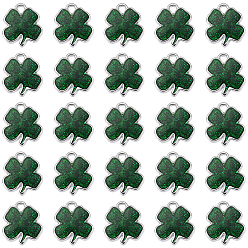 Платина 30 шт. Подвески из сплава эмали, клевер амулеты, с блеском порошок, платина, 13x12x2 мм, отверстие : 1.6 мм