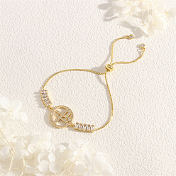 Плоский Круглый Латунь микро проложить кубический цирконий слайдер браслеты, плоско-круглые, 6-1/4~8-5/8 дюйм (16~25 см)