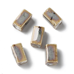 Tan Handmade Porcelain Beads, Cuboid, Tan, 12~13x7~7.5x7~7.5mm, Hole: 2.5mm