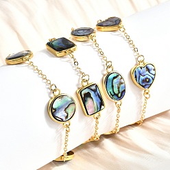 Mixed Shapes Браслеты из латунных ракушек-абалонов, реальный 18 k позолоченный, стойки покрытие, долговечный, разнообразные, 6-5/8 дюйм (16.8 см) ~ 6-7/8 дюйм (17.4 см), подвески: 12~14x18.5~22x2.5~3 мм