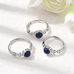 Ляпис-Лазурь Природные лазурит кольца палец, круглые, с реечной обшивкой латунными выводами, платина, 8 мм, внутренний диаметр: 17~18 мм