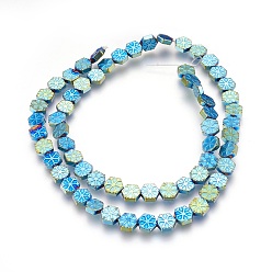 Зеленое Покрытие Гальванические немагнитная синтетический гематит бисер пряди, полировать, снежинка, зеленый покрытием, 6x7x2 мм, отверстие : 1 мм, около 62 шт / нитка, 15.74 дюйм (40 см)