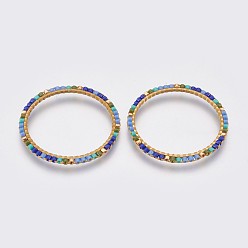 Синий Латунные соединительные колечки, с бисером, кольцо, синие, 31x1.5 мм