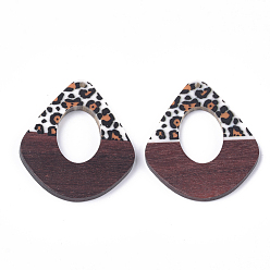 Ivory Printed Resin & Wood Pendants, teardrop, Colorful, 48.5x41x3~4mm, Hole: 2mm