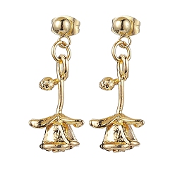 Golden Flower Brass Dangle Earrings, 304 Stainless Steel Stud Earring for Women, Golden, 29x11.5mm