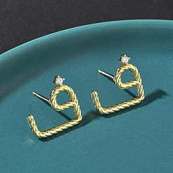 Настоящее золото 18K Серьги-гвоздики из латуни с микропаве из прозрачных кубических цирконий, стойки покрытие, долговечный, без кадмия и без свинца, реальный 18 k позолоченный, 15.5x15.5 мм