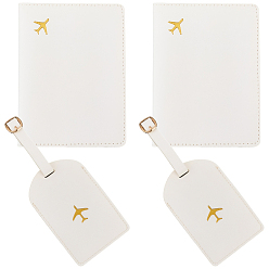 Белый Комплекты из бирки для багажа и обложки для паспорта из искусственной кожи, прямоугольные, белые, 165x70x7 мм, 2 шт / комплект