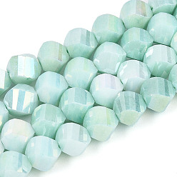 Светло-голубой Антикоррозийные гальванические стеклянные бусины, имитация драгоценных камней, твист, с покрытием AB цвета, граненые, два тона, светло-голубой, 7~8x7~8x7~8 мм, отверстие : 1~1.2 мм, около 50~54 шт / нитка, 14.76~15.16'' (37.5~38.5 см)