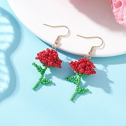 Красный Серьги-подвески из цветочного стекла ручной работы, с 304 нержавеющей стали серьги крючки, золотые, красные, 52x20 мм