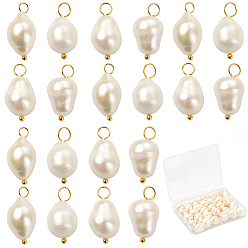 Настоящее золото 18K 30 шт. Подвески из натурального культивированного пресноводного жемчуга., рисовые подвески с латунными петлями, белые, реальный 18 k позолоченный, 16.5~18.5 мм, отверстие : 3 мм