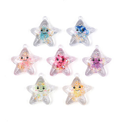 (52) Непрозрачная лаванда Подвески из прозрачного акрила и золотой фольги, звезда, разноцветные, 30x27x8.5~9 мм, отверстие : 1.8 мм