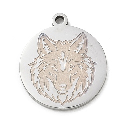 Loup Pendentifs en acier inoxydable, charmes rondes plates, couleur inox, loup, 201mm, Trou: 24.5x21.5x2mm
