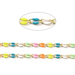 Colorful Brass Enamel Curb Chains, Soldered, with Spools, Real 18K Gold Plated, Colorful, 7x3x1.7mm