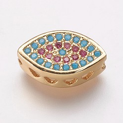 Золотой Латунные шарики циркония кубической, лошадиный глаз , светло-голубой и фиолетовый, золотые, 7.5x13x4 мм, отверстие : 1.5 мм