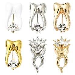 (52) Непрозрачная лаванда 6 шт. 6 цвета зуб сплава стразы броши для рюкзака одежды, разноцветные, 23.5~29x13~14 мм, 1 шт / цвет