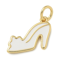 Белый Стойка покрытие латунь эмаль подвески, с целью перехода в кольце, долговечный, без свинца и без кадмия, реальный 18 k позолоченный, очарование туфель на высоком каблуке, белые, 10x14x1 мм, отверстие : 3 мм