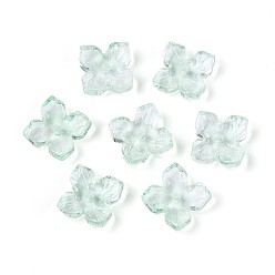 Аквамарин Расписные прозрачные стеклянные шапочки для запекания, цветок, аквамарин, 10x10x3.5~4 мм, отверстие : 1~1.4 мм, Около 2080 шт / 1000 г