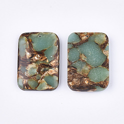 Pale Turquoise Assembled Natural Bronzite and Synthetic Aqua Terra Jasper Pendants, Rectangle, Pale Turquoise, 47x32x7.5mm, Hole: 1.4mm