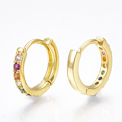 Real 18K Gold Plated Brass Micro Pave Cubic Zirconia Huggie Hoop Earrings, Ring, Real 18K Gold Plated, 2.5x14mm, Pin: 1mm