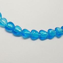 Deep Sky Blue Handmade Silver Foil Glass Beads, Heart, Deep Sky Blue, 12x12x8mm, Hole: 2mm