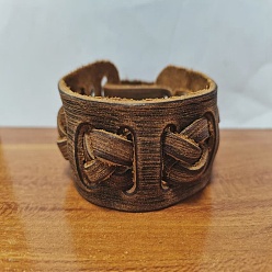 Saddle Brown Cowhide Cord Bracelets, Alloy Snap Bracelets for Men, Saddle Brown, 10-5/8 inch(27cm)