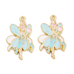 Светло-Голубой Стойки обшивки сплава эмали подвески, золотые, ангельские волшебные чары, Небесно-голубой, 30x19x1.5 мм, отверстие : 1.8 мм.