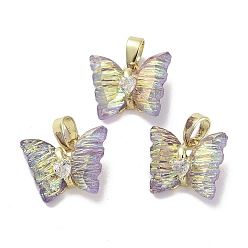 чертополох Настоящие позолоченные подвески из латуни с микропаве из кубического циркония, cmолой, долговечный, без кадмия и без свинца, бабочка, чертополох, 18 мм, отверстие : 11.5x14.5x6 мм