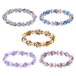 (52) Непрозрачная лаванда 5шт. 5 цвета браслеты из стеклянных бусин, Браслеты с подвесками в виде бабочек и ронделей для женщин, разноцветные, 6-3/4~7-1/8 дюйм (17~18 см), 1 шт / цвет