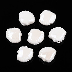 Белый Фарфоровые бусины ручной работы, формы раковины, яркие глазированный фарфор, белые, 9.5~10x11.5~12x6~6.5 мм, отверстие : 1.6~2 мм