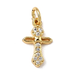 Настоящее золото 18K Латунные микро проложить кубического циркония подвески, крест прелести, без свинца и без кадмия, долговечный, с целью перехода в кольце, реальный 18 k позолоченный, 13x7.5x2 мм, отверстие : 3 мм
