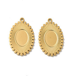 Real 18K Gold Plated Manual Polishing 304 Stainless Steel Pendant Cabochon Settings, Oval, Real 18K Gold Plated, Tray: 8.5x6.5mm, 19x12.5x1.5mm, Hole: 1.2mm